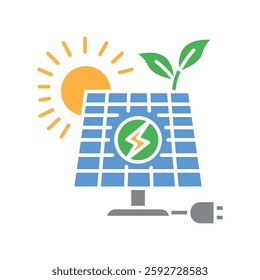 Solar energy flat line icon. Vector isolated element. Editable stroke.