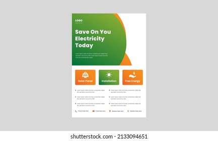 Solar energy flyer design template. best solar energy solution poster, leaflet design. solar energy flyer design print ready.