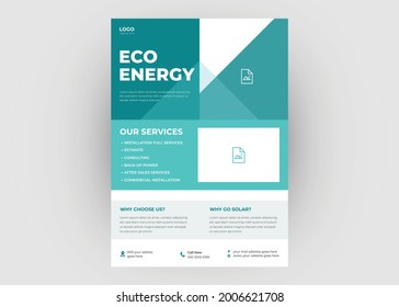 Solar energy flyer template. Save energy poster leaflet design. Go green save energy flyer template design.
