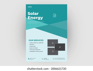 Plantilla de volante de energía solar. Ahorre el diseño del folleto de póster de energía. Vaya al diseño de la plantilla de volante de ahorro de energía verde.