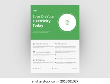 Plantilla de volante de energía solar. Ahorre el diseño del folleto de póster de energía. Vaya al diseño de la plantilla de volante de ahorro de energía verde.