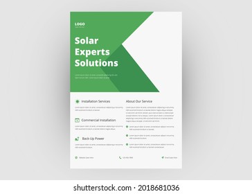 Solarflyer-Vorlage. Sparen Sie das Design von Energiepaketen. Grünes Design für Energiesparflyer.