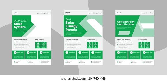 Plantilla de volante de energía solar. Ahorre el diseño del folleto de póster de energía. Vaya al diseño de la plantilla de volante de ahorro de energía verde.