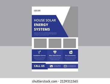 Solar Energy Flyer Templates, Solar Experts Solutions Flyer. House solar energy system flyer design. Green Energy flyer, cover, poster design.