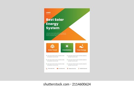 Solar Energy Go Green Save Energy Flyer Design Template. Solar Systems For Your Home And Business Poster, Leaflet Design.