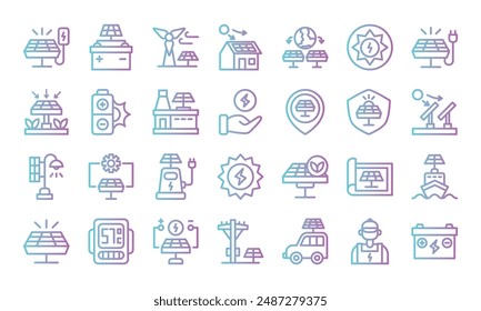 Solar energy gradient outline icons set. Perfect for digital and print media.Vector illustration