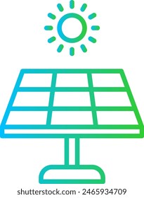 Solar energy green city icon with blue and green gradient outline style. power, alternative, panel, energy, renewable, environment, solar. Vector Illustration