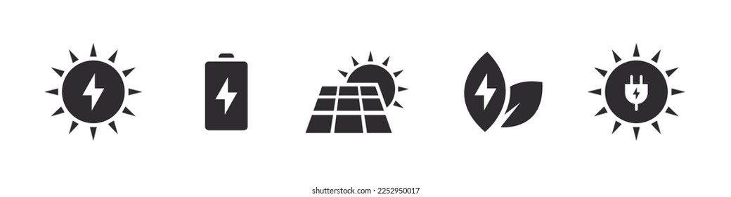 Solar energy. Green energy icon set. Icons of electricity. Vector illustration