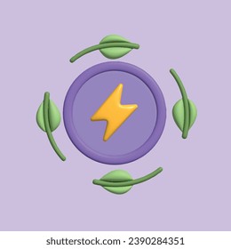 Solar energy. Green sustainable eco-friendly energy, alternative power concept. Realistic 3d object cartoon style. Vector colorful illustration.