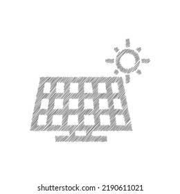 Icono del vector de esbozo de energía solar gris. Concepto de estación de paneles solares
