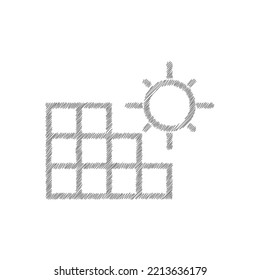 Solar energy grey sketch vector icon. Solar panels station concept