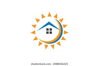 Solar energy home filled gradient logo. Affordability business value. Sun over roof simple icon. Design element. corporate branding, website Pro Vector