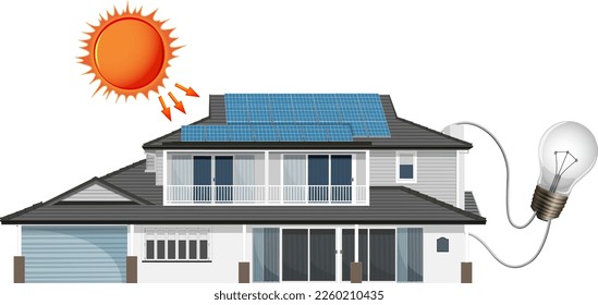 Solar energy with house and solar cell illustration