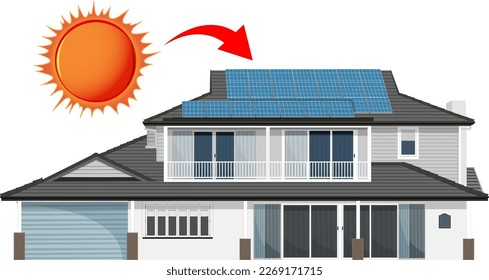 Solar energy with house and solar cell illustration