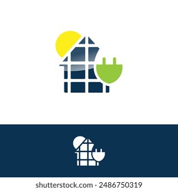 Solar Energy for house home roof icon logo design template. Vector illustration