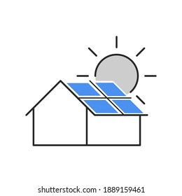 Solar energy house icon. Outline thin line icon. Flat style. Isolated on white background. 