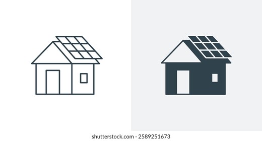 Solar Energy House Icon Vector. Line and Solid illustration of Solar Cell Symbols for Clean Power, Eco-Friendly Homes, and Sustainable Cities