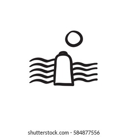 Icono de esbozo de vectores de energía solar e hidropotencia aislado en segundo plano. Dibujo a mano Icono de energía solar e hidroenergía. Icono de esbozo de energía solar e hidroenergía para infografía, sitio web o aplicación.