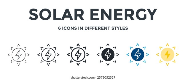Solar Energy Icon In Different Style Vector Illustration. Designed In Thin Line, Regular Line, Bold Line, Glyph, Color Fill, And Flat Style Can Be Used For Web
