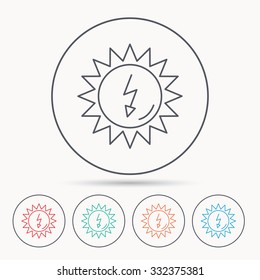 Solar energy icon. Ecological resources sign. Linear circle icons.