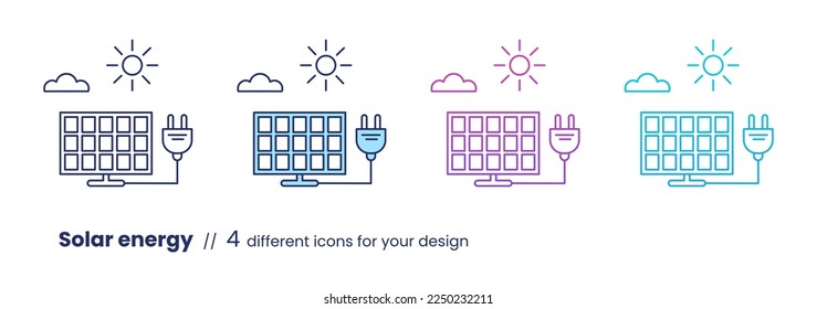 Solar energy icon, ESG environmental concept. Renewable energy. Vector line illustration isolated on a white background.