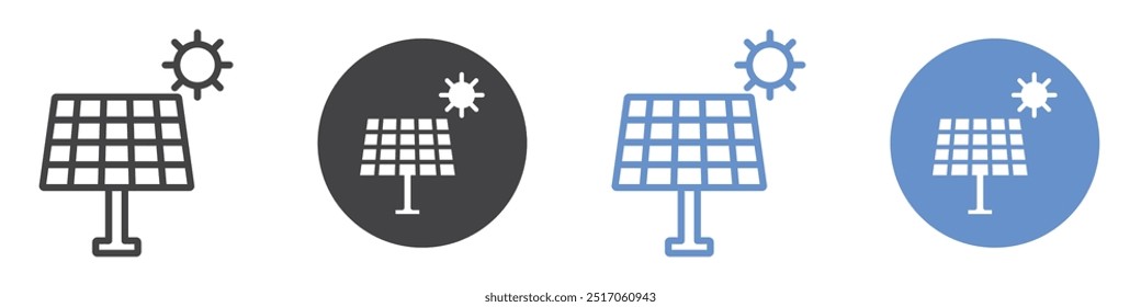 Ícone de energia solar conjunto de símbolos de linha plana.