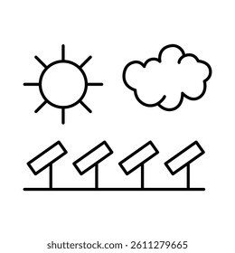Solar Energy Icon. Solar Energy, Solar Panel, Green Energy, Sun, Solar Battery, Energy Saving, Ecology, Electricity, Renewable Energies Editable Stroke Vector Illustration