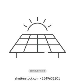 Solar energy icon, solar panel with the sun icon, electric vehicle, environment, nature symbol on white background - vector illustration
