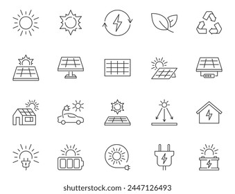 Solar energy icon set. Solar panels logo. Alternative or renewable energy icons. Sunlight power for home electric battery illustration isolated.