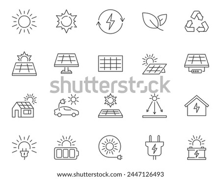Solar energy icon set. Solar panels logo. Alternative or renewable energy icons. Sunlight power for home electric battery illustration isolated.