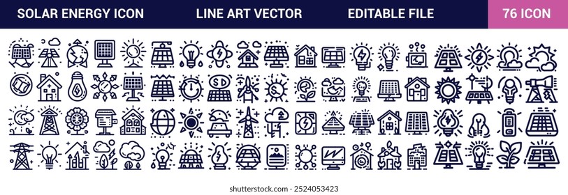 Solar energy icon set. Simple line art icons pack. Vector illustration