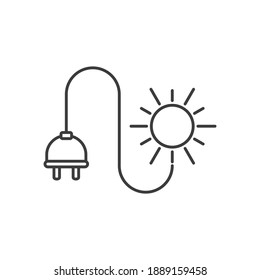 Solar energy icon. Sun with electric plug. Outline thin line icon. Flat style. Isolated on white background. 