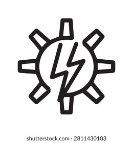 Solar energy icon, sun symbol with lightning bolt, renewable energy vector illustration