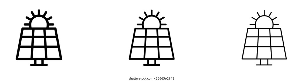 Solar energy icon in tree different line stroke sizes.