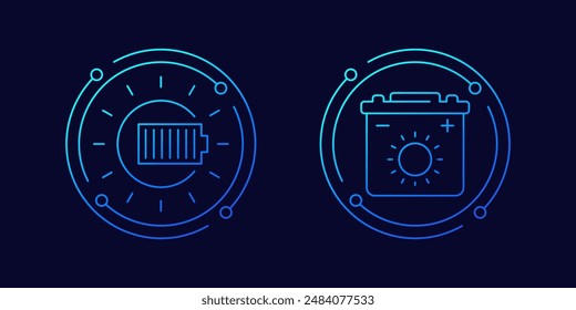 solar energy icons with battery and sun, linear design