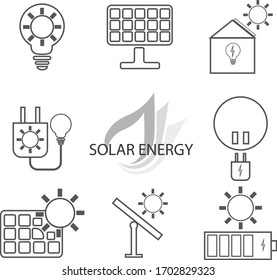 Solar energy icons concept, renewable source of electricity 