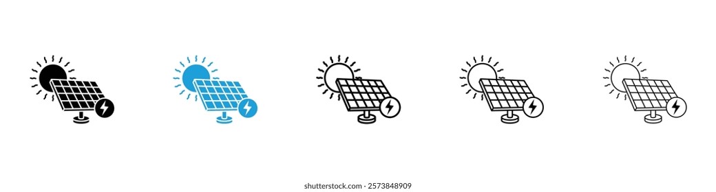 Solar energy icons in filled and 3 stroke weights