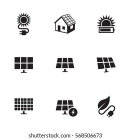 Solar energy icons set. Black on a white background