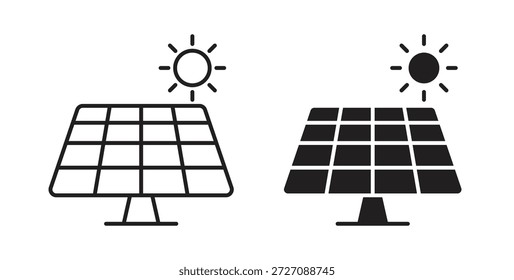 Conjunto de iconos de energía solar. Ilustración vectorial de línea simple