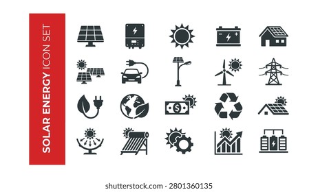 Solar energy icons set with various eco friendly symbols and graphics