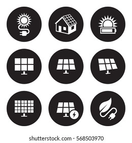 Solar Energy Icons Set. White On A Black Background