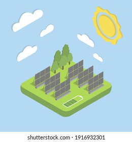 solar energy isometric illustration vector solar panels