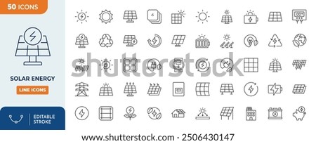 Solar Energy Line Editable Icons set. Solar Energy icons Pixel perfect. solar panels, sun, generator, energy,