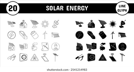 Solar Energy Line Glyph Vektor Illustration Symbol Aufkleber Set Design Materialien