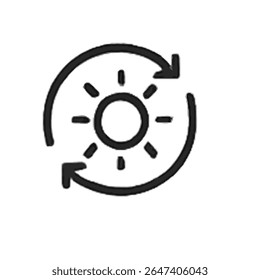 Solar Energy Line Icon 2: Sun and Radiant Solar Power Outline Symbol