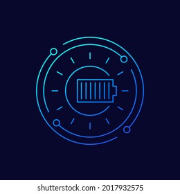 solar energy line icon with battery and sun