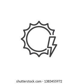 Solar energy line icon. linear style sign for mobile concept and web design. Sun and lightning outline vector icon. Ecology symbol, logo illustration. Pixel perfect vector graphics