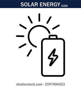Solar Energy line icon . Solar Energy outline icons with editable stroke collection. Includes Solar Panels, Battery, Turbine, Electric Car, Solar Home and More.EPS 10.