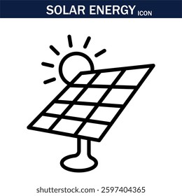 Solar Energy line icon . Solar Energy outline icons with editable stroke collection. Includes Solar Panels, Battery, Turbine, Electric Car, Solar Home and More.EPS 10.