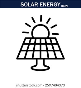 Solar Energy line icon . Solar Energy outline icons with editable stroke collection. Includes Solar Panels, Battery, Turbine, Electric Car, Solar Home and More.EPS 10.